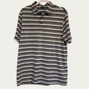 adidas Men’s Gray Blue and White Striped Polo Shirt - Large